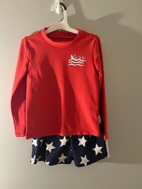 Carter's Red Rash Guard Swim Top with Shark Graphic